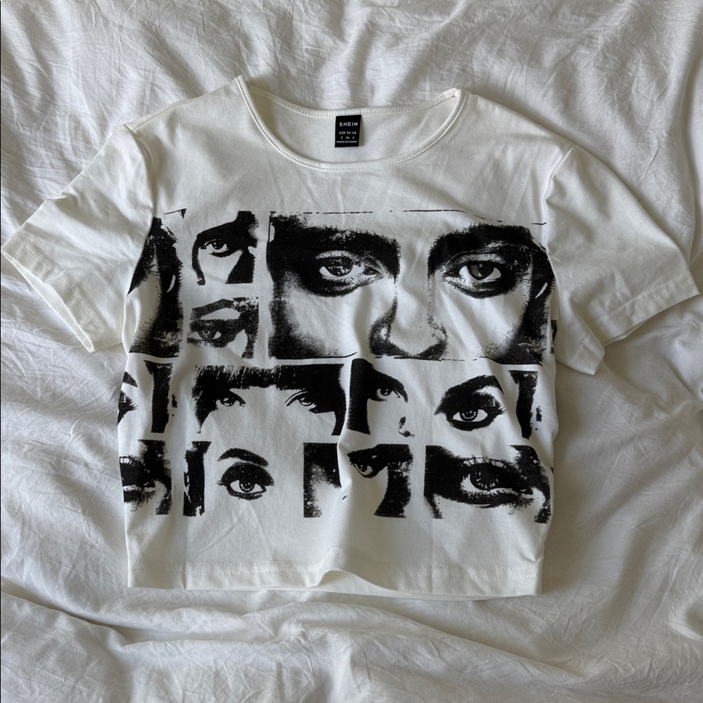 White Graphic T-Shirt with Black Eye Print